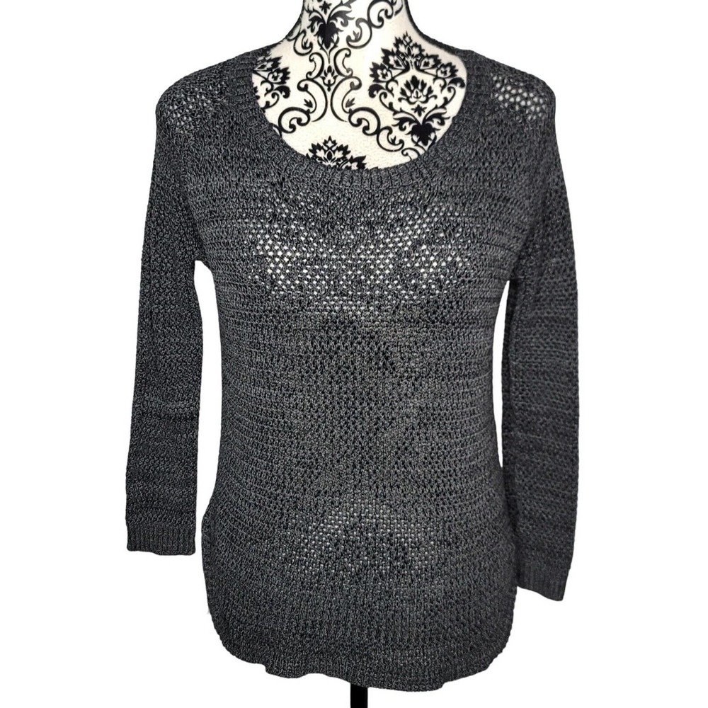 Paper Crane Gray Sweater Lightweight Waffle Knit Open Pullover Size L